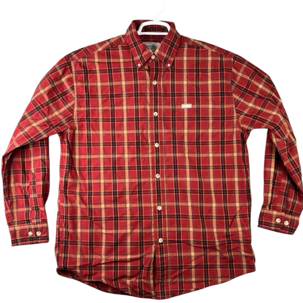 Carhartt Mens Button Down Shirt Multicolor Plaid Long Sleeve Collar Round Hem M